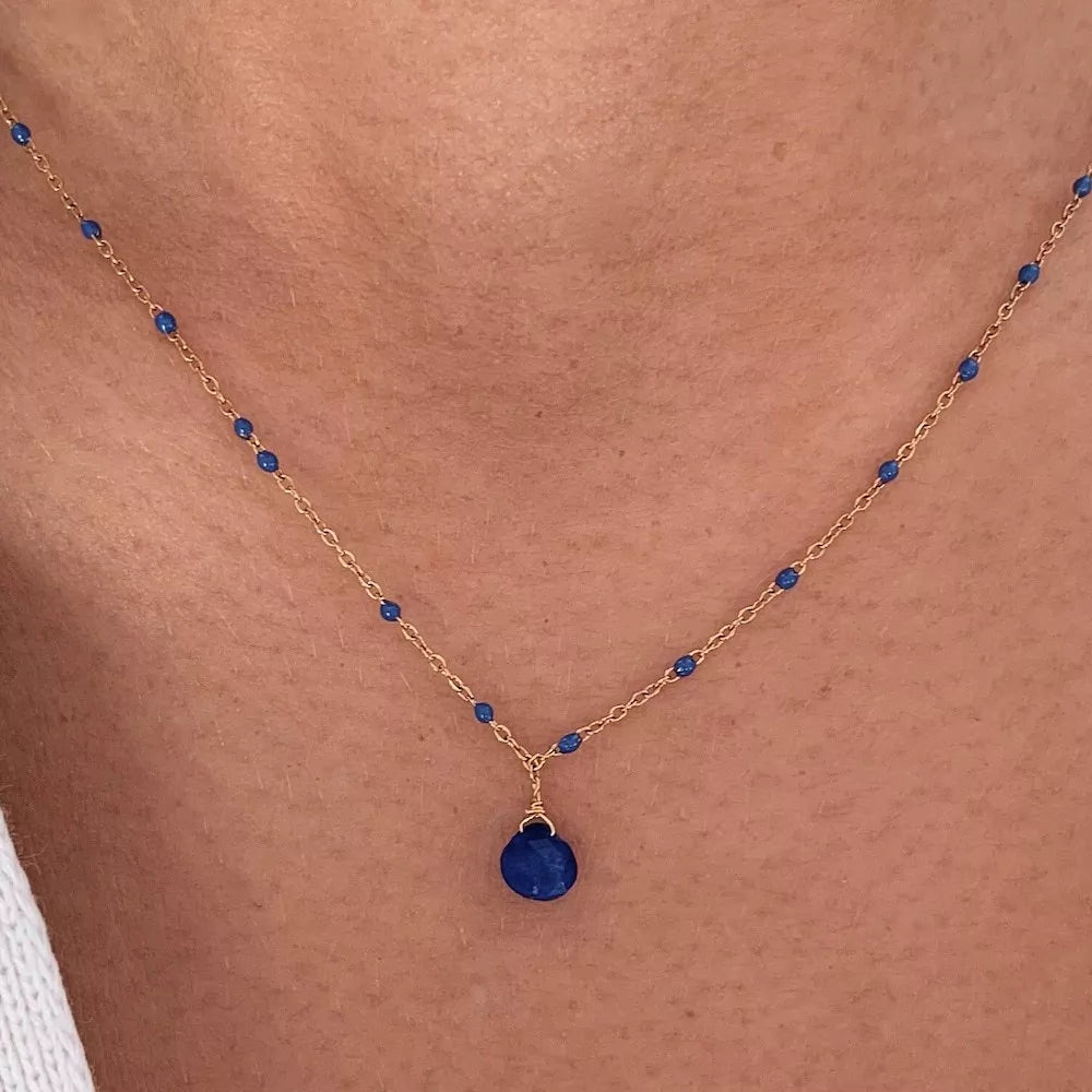Collier acier inoxydable pendentif pierre Lapis Lazuli
