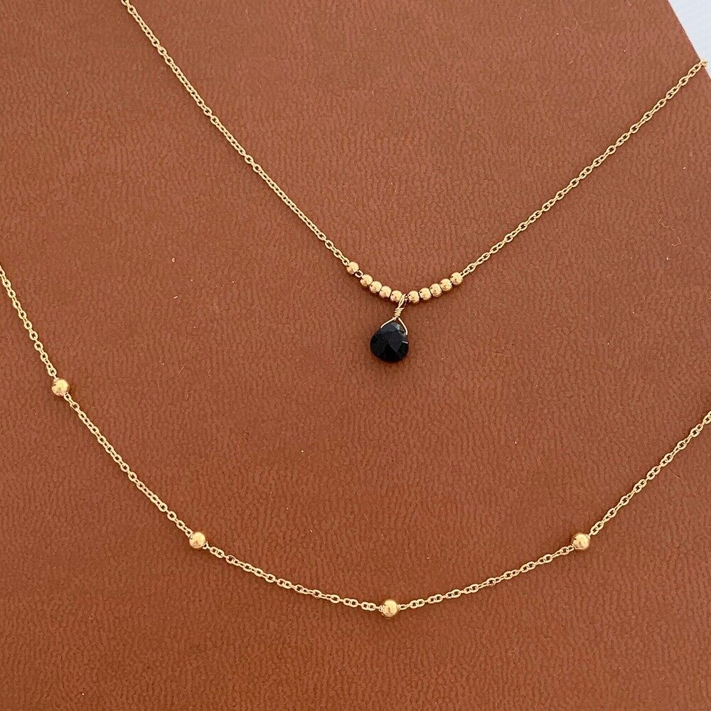 Collier fin double pierre naturelle onyx noir