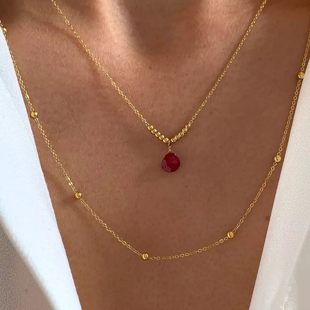 Collier fin double rang pierre naturelle Grenat