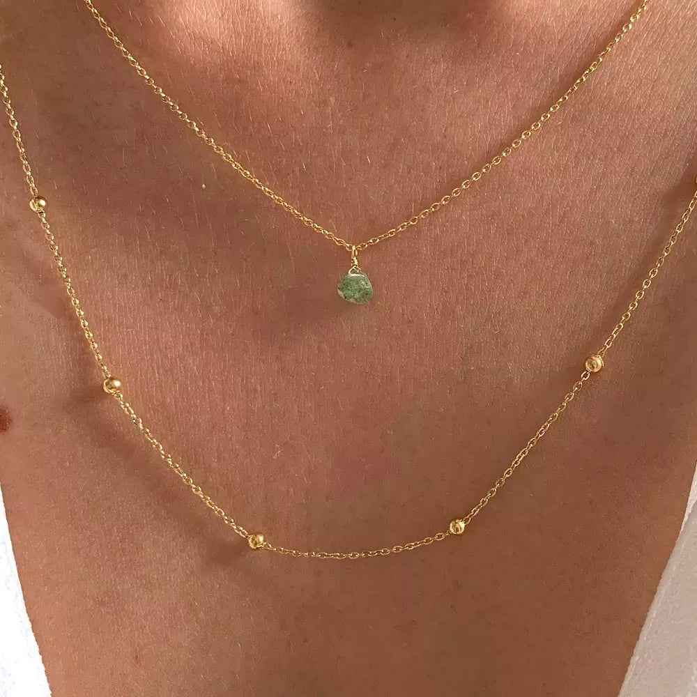 Collier fin double rang agate Agate mousse verte