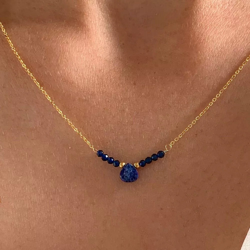 Collier acier inoxydable pendentif goutte pierre bleue Lapis Lazuli